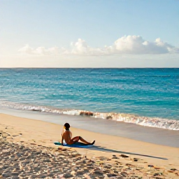 Caribbean Holidays, Barbados Solo Holidays, Solo traveller relaxing on a quiet Barbados beach in January, turquoise sea, golden sand and gentle morning sunlight