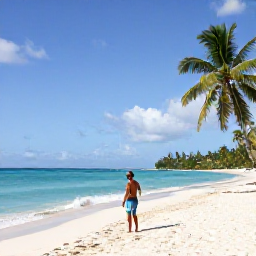 Caribbean Holidays, Barbados Solo Holidays, Solo traveller relaxing on a quiet white-sand beach in Barbados with turquoise water and palm trees