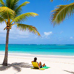 Caribbean Holidays, Barbados Solo Holidays, Solo traveller relaxing on a sunny Barbados beach in April, turquoise sea, soft sand and palm trees