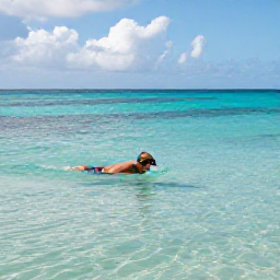 Caribbean Holidays, Barbados Solo Holidays, Solo traveller swimming and snorkelling in clear Caribbean water beside a calm Barbados beach in March