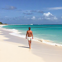 Caribbean Holidays, Barbados Solo Holidays, Solo traveller walking along a bright Barbados beach in July, turquoise sea, golden sand and relaxed Caribbean atmosphere