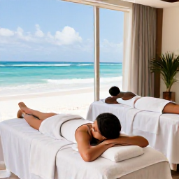 Caribbean Holidays, Barbados Spa Breaks, Couple enjoying a peaceful spa treatment and ocean view at a Barbados beachfront hotel
