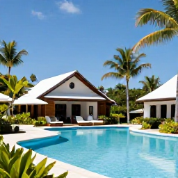 Caribbean Holidays, Barbados Spa Breaks, Elegant Barbados resort spa surrounded by tropical gardens, with a sunny pool and clear blue sky