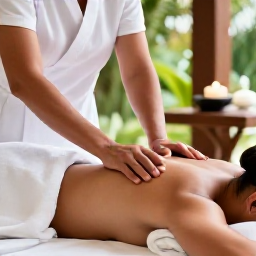 Caribbean Holidays, Barbados Spa Breaks, Person receiving a relaxing massage in a serene tropical Barbados spa, with soft natural light and elegant local details