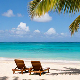 Caribbean Holidays, Barbados Spa Breaks, Quiet Caribbean beach in Barbados in August with sun loungers, turquoise sea and palm trees