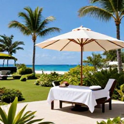 Caribbean Holidays, Barbados Spa Breaks, Quiet luxury spa setting at a Barbados resort in October, with tropical gardens, palms and a relaxed outdoor treatment area
