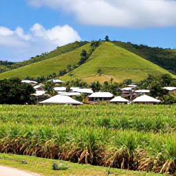 Caribbean Holidays, Barbados Tours, A scenic Barbados road journey passing green sugar cane fields, rolling hills and a traditional island village
