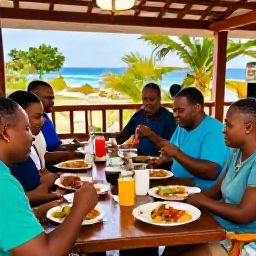 Caribbean Holidays, Barbados Tours April, A colourful Barbados rum distillery and local food tasting experience, with visitors enjoying traditional dishes in a relaxed setting