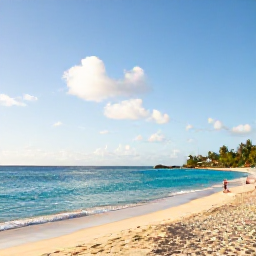 Caribbean Holidays, Barbados Tours, Bright January morning on a Barbados beach, turquoise sea, golden sand and a few visitors enjoying the calm shoreline