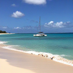 Caribbean Holidays, Barbados Tours July, A bright Barbados coastline in July with turquoise sea, golden sand and a small catamaran offshore