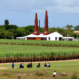 Caribbean Holidays, Barbados Tours July, A lush Barbados countryside scene with a rum distillery, sugar cane fields and visitors on a guided island tour