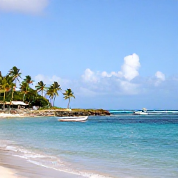 Caribbean Holidays, Barbados Tours May, A bright morning view of Carlisle Bay in Barbados, with calm turquoise water, palm trees and a small boat near the shore
