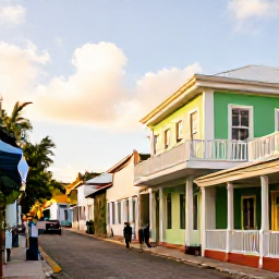 Caribbean Holidays, Barbados Tours, Visitors exploring the historic streets and colourful buildings of Bridgetown, Barbados, in warm daylight