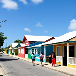 Caribbean Holidays, Barbados Walking, A friendly Barbados village street with colourful houses, a small rum shop and walkers meeting local residents
