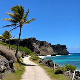 Caribbean Holidays, Barbados Walking, A sunlit coastal walking trail beside turquoise Caribbean water, waving palms and rugged Barbados cliffs in September