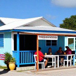 Caribbean Holidays, Barbados Walking Holidays, A friendly Barbados village stop with walkers enjoying fresh juice and local food at a small roadside caf&eacute; in January