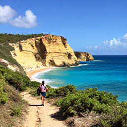 Caribbean Holidays, Barbados Walking Holidays, A panoramic coastal walking trail in Barbados in April, with turquoise sea, golden cliffs, green vegetation and comfortable sunshine
