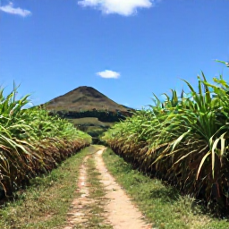 Caribbean Holidays, Barbados Walking Holidays, A scenic Barbados footpath through green countryside and sugar cane fields, with distant hills and a blue sky