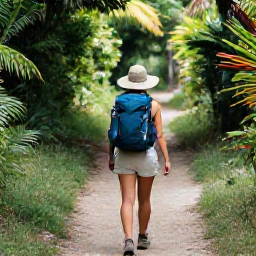 Caribbean Holidays, Barbados Walking Holidays, A well-prepared walker in Barbados with lightweight backpack, sun hat, water bottle and walking shoes beside a tropical trail