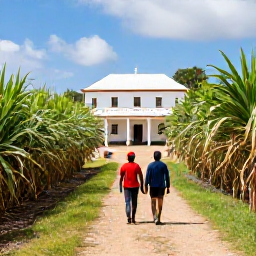 Caribbean Holidays, Barbados Walking Holidays, Walkers exploring a green Barbados countryside trail near sugar cane fields and a historic plantation house