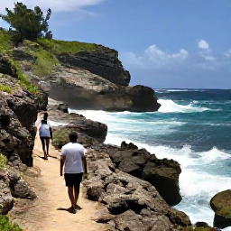 Caribbean Holidays, Barbados Walking Holidays, Walkers exploring a rugged Barbados east coast trail with Atlantic waves, rocky cliffs and dramatic sea views