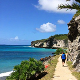 Caribbean Holidays, Barbados Walking Holidays, Walkers exploring a scenic Barbados coastal path beside cliffs, sea grapes and clear blue Atlantic water