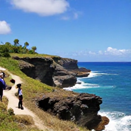 Caribbean Holidays, Barbados Walking Holidays, Walkers exploring a scenic Barbados coastline with rugged cliffs, blue water and a clear tropical sky