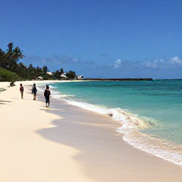 Caribbean Holidays, Barbados Walking Holidays, Walkers following a quiet Barbados beach with clear water, coral sand and gentle waves beneath a sunny January sky