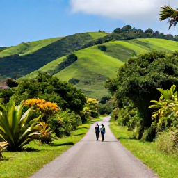 Caribbean Holidays, Barbados Walking Holidays, Walkers following a shaded country lane through lush green hills and tropical vegetation in inland Barbados
