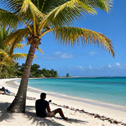 Caribbean Holidays, Barbados Walking Holidays, Walkers relaxing beside a quiet Caribbean beach in Barbados after a morning hike, with palms and clear blue water