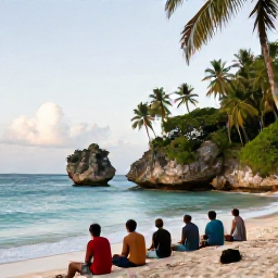 Caribbean Holidays, Barbados Walking Holidays, Walkers resting beside the sea near Bathsheba, Barbados, with tropical vegetation, dramatic rock formations and a calm afternoon atmosphere
