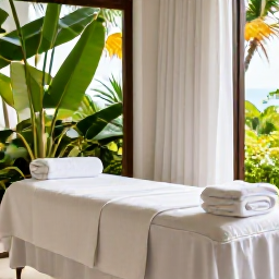 Caribbean Holidays, Barbados Wellness, Elegant Barbados spa treatment room with natural light, tropical greenery, white towels and a tranquil atmosphere