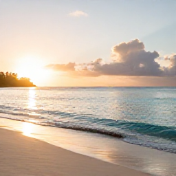Caribbean Holidays, Barbados Wellness, Quiet Caribbean beach in Barbados at sunrise, calm turquoise water, soft golden light and a peaceful wellness holiday atmosphere