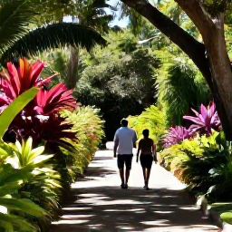 Caribbean Holidays, Barbados Wellness, Visitors walking through the peaceful tropical gardens of Hunte's Gardens in Barbados with lush plants and dappled sunlight