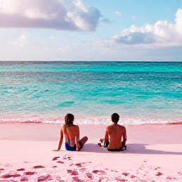 Caribbean Holidays, Bermuda Adults Only, Couple relaxing on a quiet pink-sand beach in Bermuda, clear turquoise water, soft afternoon sunlight