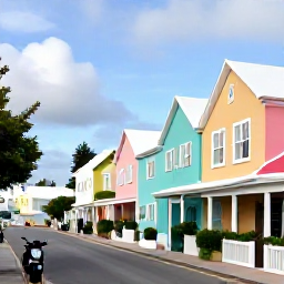 Caribbean Holidays, Bermuda Adventure, A colourful Bermuda street scene with pastel houses, a scooter and a harbour in soft November sunshine