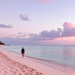 Caribbean Holidays, Bermuda Adventure, A peaceful Bermuda beach at sunset in November with pink sand, calm water and a lone traveller walking along the shore