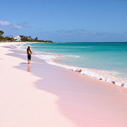 Caribbean Holidays, Bermuda Adventure, A sunny January coastal scene in Bermuda with a pink-sand beach, turquoise water and a visitor preparing for outdoor adventure