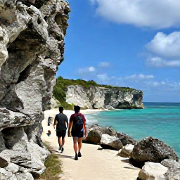 Caribbean Holidays, Bermuda Adventure, Hikers walking beside dramatic cliffs and turquoise sea on Bermuda's South Shore Trail