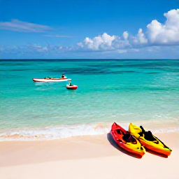 Caribbean Holidays, Bermuda Adventure Holidays, A bright July morning on Bermuda's pink-sand coast with clear turquoise water, kayaks and paddleboards near the shore