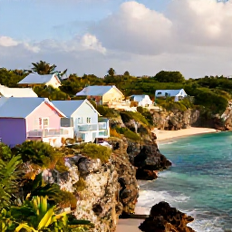 Caribbean Holidays, Bermuda Adventure Holidays, A cliffside viewpoint overlooking Bermuda's pastel houses, turquoise sea and lush green landscape in warm afternoon light