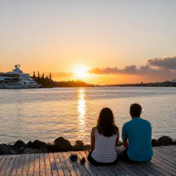 Caribbean Holidays, Bermuda Adventure Holidays, A couple enjoying a relaxed sunset view across Bermuda&rsquo;s harbour after an active day of exploring