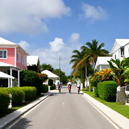 Caribbean Holidays, Bermuda Adventure Holidays, Cyclists riding along a peaceful narrow road bordered by Bermuda's pastel houses, hedges and tropical greenery