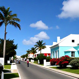 Caribbean Holidays, Bermuda Adventure Holidays, Cyclists riding along a quiet palm-lined road past Bermuda's pastel-coloured houses and gardens
