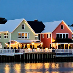 Caribbean Holidays, Bermuda Adventure Holidays, Travellers enjoying a warm December evening at a harbour restaurant in Bermuda with festive lights and pastel buildings