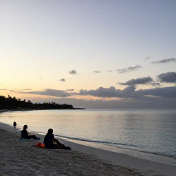 Caribbean Holidays, Bermuda Adventure Holidays, Travellers relaxing at sunset on a quiet Bermuda beach after an active day, with calm water and soft evening light