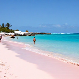 Caribbean Holidays, Bermuda All Inclusive, Bermuda's Horseshoe Bay with pink sand, clear blue sea, rocky coves and visitors swimming and relaxing
