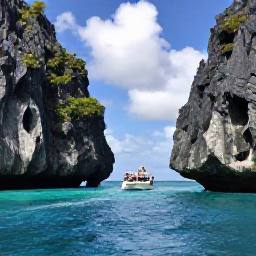 Caribbean Holidays, Bermuda April Tours, Bermuda coastal sightseeing tour with a small boat passing limestone cliffs, clear blue water and hidden coves