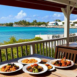 Caribbean Holidays, Bermuda April Tours, Friendly outdoor restaurant in Bermuda serving fresh seafood and local dishes beside a sunny harbour