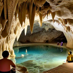 Caribbean Holidays, Bermuda April Tours, Visitors exploring Crystal Cave in Bermuda, with dramatic stalactites, clear underground pools and soft lighting